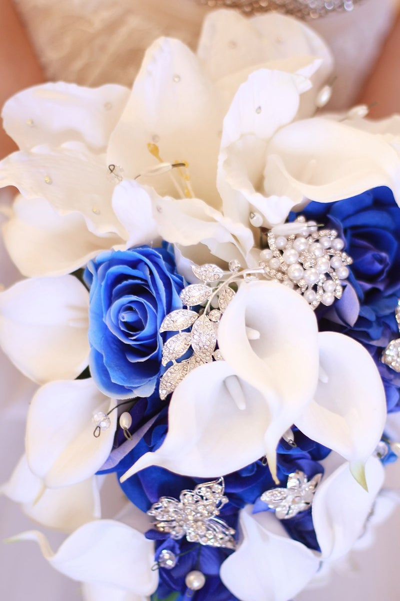 IFFO New Bridal Bouquet, Wedding Flowers, Calla Lilies, Artificial Flowers, Waterfalls, Water Drop Style, Collection Decorations (Royal Blue) - Image 2